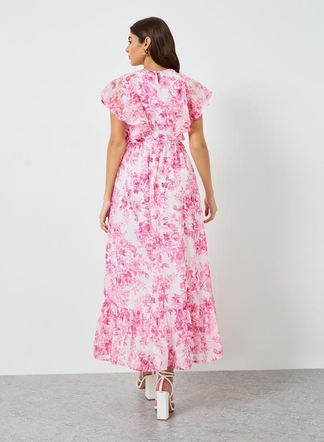 ستايلي فستان طويل نسائي بنقشة زهور وأكمام بكشكشة - Image 4